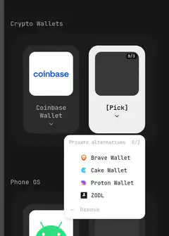 Crypto Wallet Selection Menu