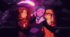 anime girl draws heart with magic