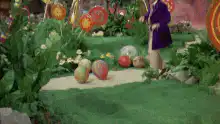 Willy Wonka kicks a candy