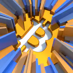 3D Bitcoin surrounded by blue bars