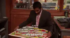 Andy looks at a poster for five hours