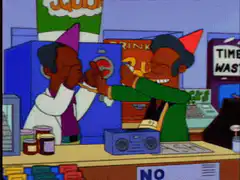 Krusty and Comic Book Guy partying