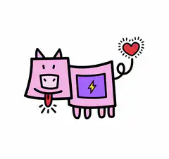 Pink cartoon dog with heart tail
