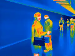 Thermal camera view of people shaking hands