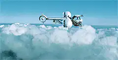 X-Wing flying through clouds
