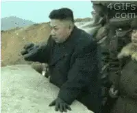 Kim Jong Un looks through binoculars then Patrick Star screams