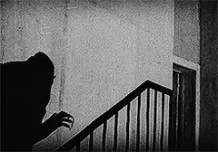 Silhouette monster climbing stairs