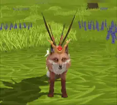 Fox with crown and antlers running