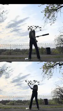 person swinging baseball bat
