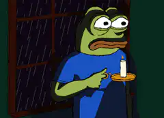 Pepe holding candle with ghost outside window