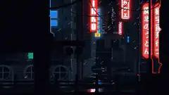 Cyberpunk city street at night