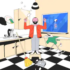 Man cleaning kitchen with magic