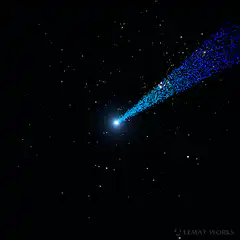 Blue particle comet in space