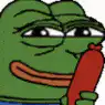 Pepe the Frog holding a sausage