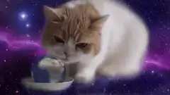 cat looking at earth in space