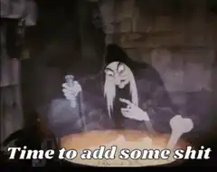 Wicked Witch adds shit to cauldron