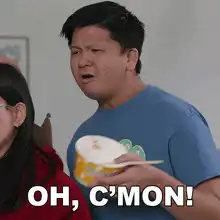 Asian man eating ice cream says oh c'mon