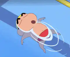 Crayon Shin-chan floating in water