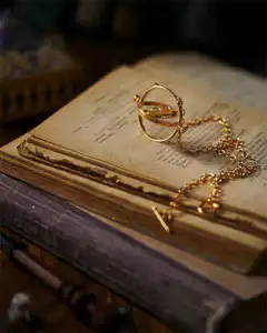gold locket on old book