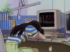anime girl sleeping at desk