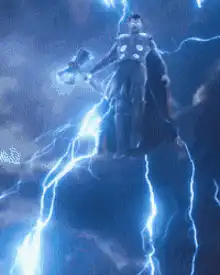 Thor falling through lightning