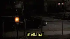 Man yelling Stella from car at night