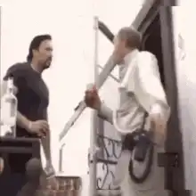 Old man dances with a knife