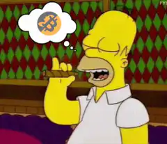 Homer Simpson smoking Bitcoin cigar