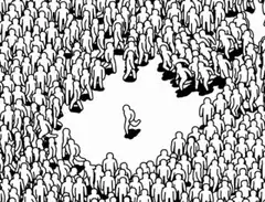 lonely person in crowd