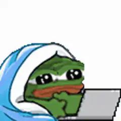 Sad Pepe crying at laptop