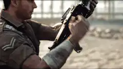 Soldier reloading a submachine gun