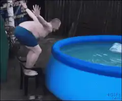 Man falls into pool while chair breaks