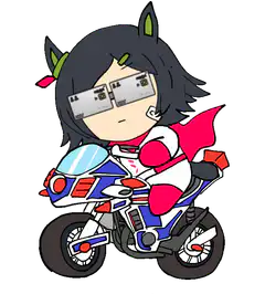 Chibi character riding motorcycle with glasses