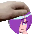 Hand patting purple anime girl