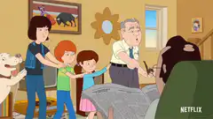 Family pulling Logan's arm