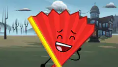 Fan character laughing and smiling