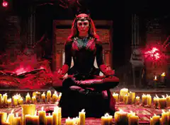 Scarlet Witch meditating with red magic