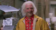 Doc Brown laughs at the DeLorean