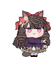 Chibi cat girl with pink eyes