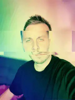 Man with glitchy color shifting filter