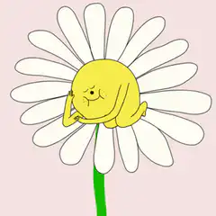 BMO posing on a daisy