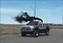 Climate Claire truck blowing black smoke