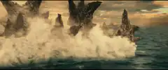 Godzilla and Kong rising from the ocean