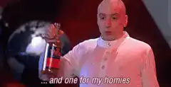 Dr. Evil pours drink for homies