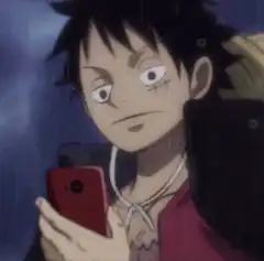 Luffy looking at phone in rain