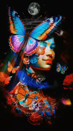 Woman with butterfly wings and moon