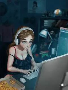 Girl gaming with pizza