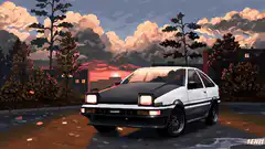 Toyota AE86 sunset pixel art