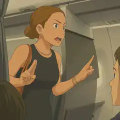 woman arguing on airplane