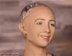 Robot woman face expression change